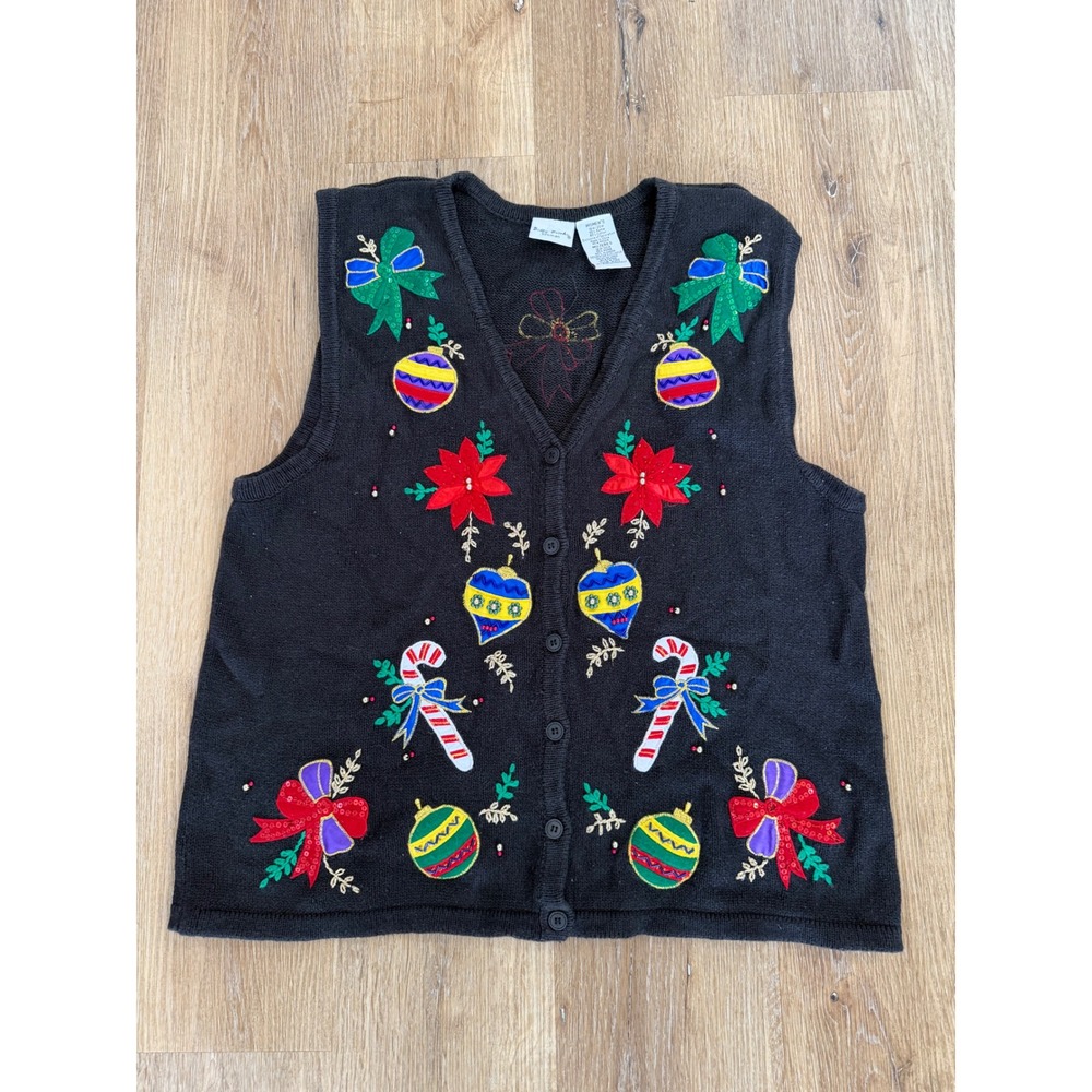 Bobbie Brooks Whimsygoth Christmas Sweater Vest Women 18W/20W Black Embroidered